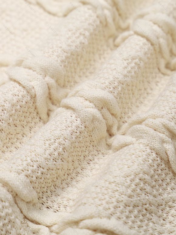 Pull Décontracté Texturé en Tricot à Câble en Couleur Unie avec Bouton - Beige XXL | US 14