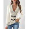 Pull décontracté à col plongeant et boutons en corne de couleur contrastée - Beige XXXXL