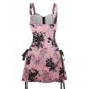 Bat Floral Spider Web Print Buckle Strap Lace Up Half Zipper Mini Dress And Roll Up Sleeve Shirt Matching Outfit - Rose clair S | US 4