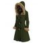 Manteau à Capuche Long Boutonné Panneau à Carreaux en Fausse Fourrure - Vert profond L | US 8-10