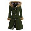 Manteau à Capuche Long Boutonné Panneau à Carreaux en Fausse Fourrure - Vert profond L | US 8-10