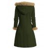 Manteau à Capuche Long Boutonné Panneau à Carreaux en Fausse Fourrure - Vert profond L | US 8-10