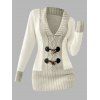Pull Décontracté en Couleur Contrastée avec Bouton Corne à Col Plongeant - Beige S | US 4