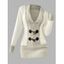 Pull Décontracté en Couleur Contrastée avec Bouton Corne à Col Plongeant - Beige S | US 4