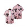 Chemise Décontractée Chauve-souris Imprimé Boutonnée à Manches Roulées pour Homme - Rose clair S