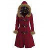 Cable Knit Plaid Faux Fur Panel Hooded Coat Horn Button Long Knitted Coat - DEEP RED M | US 6