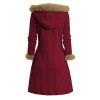 Cable Knit Plaid Faux Fur Panel Hooded Coat Horn Button Long Knitted Coat - DEEP RED M | US 6