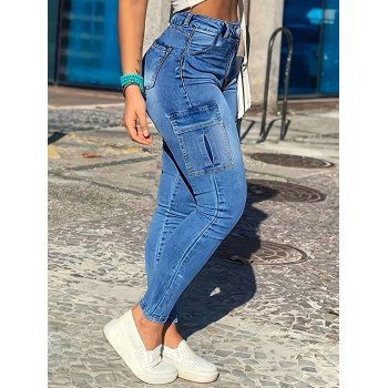 Multi Pockets Skinny Long Skinny Pencil Jeans