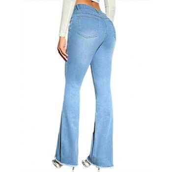 Frayed Hem Light Wash Zip Up Flare Jeans