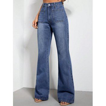 Long Multi Pockets High Waist Wide Leg Flare Jeans