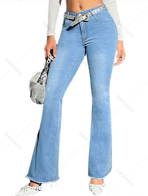 Jean Evasé Zippé Au Lavage Léger à Ourlet Effrangé - Bleu gris XL | US 10