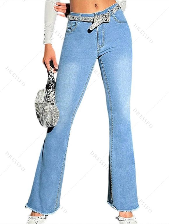 Jean Evasé Zippé Au Lavage Léger à Ourlet Effrangé - Bleu gris XL | US 10