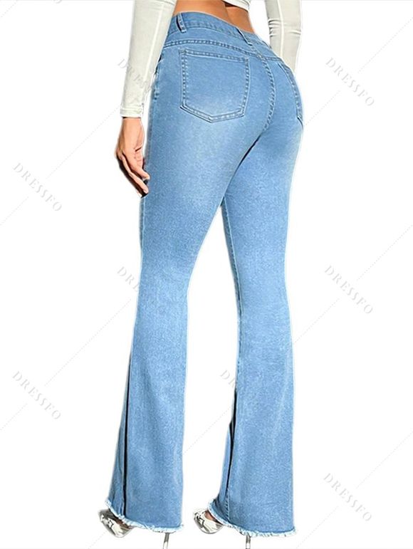 Jean Evasé Zippé Au Lavage Léger à Ourlet Effrangé - Bleu gris XL | US 10