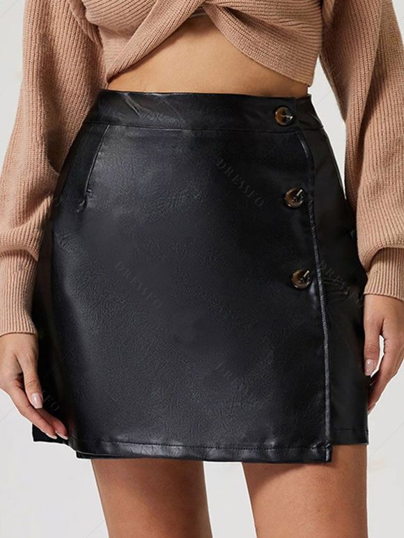 Plaid Print Knit Hooded Top And Button Up PU Mini Skirt Lace Up Over The Knee Boots Gothic Drop Earrings Outfit - Noir S | US 4