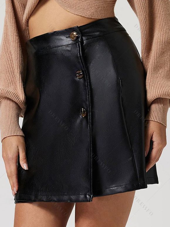 Plaid Print Knit Hooded Top And Button Up PU Mini Skirt Lace Up Over The Knee Boots Gothic Drop Earrings Outfit - Noir S | US 4