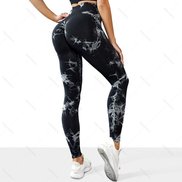 Legging de Sport Moulant Marbre Imprimé à Taille Haute - Noir XL | US 10