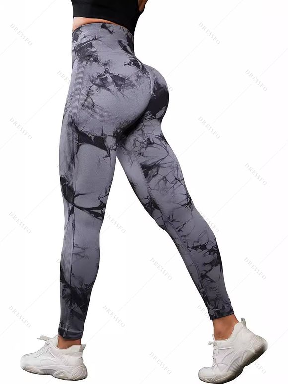 Legging de Sport Moulant Marbre Imprimé à Taille Haute - Gris XL | US 10