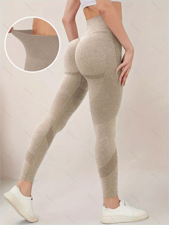 Legging Sportif Moulant à Taille Haute Motif Rayures - café lumière XL | US 10