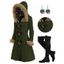 Cable Knit Plaid Horn Button Faux Fur Hooded Coat And Lace Up Over The Knee Boots Tree of Life Drop Earrings Outfit - Vert profond S | US 4