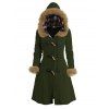 Cable Knit Plaid Horn Button Faux Fur Hooded Coat And Lace Up Over The Knee Boots Tree of Life Drop Earrings Outfit - Vert profond S | US 4