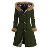 Cable Knit Plaid Horn Button Faux Fur Hooded Coat And Lace Up Over The Knee Boots Tree of Life Drop Earrings Outfit - Vert profond S | US 4