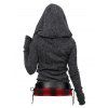 Plaid Print Knit Hooded Top And Button Up PU Mini Skirt Lace Up Over The Knee Boots Gothic Drop Earrings Outfit - Noir S | US 4