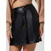 Plaid Print Knit Hooded Top And Button Up PU Mini Skirt Lace Up Over The Knee Boots Gothic Drop Earrings Outfit - Noir S | US 4