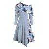 Plaid Patchwork Off The Shoulder Cinched Asymmetric Dress And Christmas Snowflake Drop Earrings Lace Up Boots Outfit - Bleu clair S | US 4