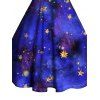 Galaxy Star Print Faux Fur Panel Ruched Bust Mini Dress And Rhinestones Ankle Boots Christmas Snowflake Earrings Outfit - Bleu S | US 4