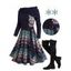 Christmas Elk Snowflake Tribal Pattern Panel Mock Button Foldover Knit Mini Dress And Lace Up Over The Knee Boots Xmas Earrings Outfit - Bleu de Minuit S | US 4