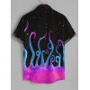 Chemise Décontractée Boutonnée Pieuvre et Galaxie Imprimés à Manches Courtes - Noir 5XL