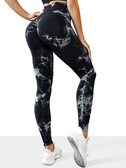 Legging de Sport Moulant Marbre Imprimé à Taille Haute