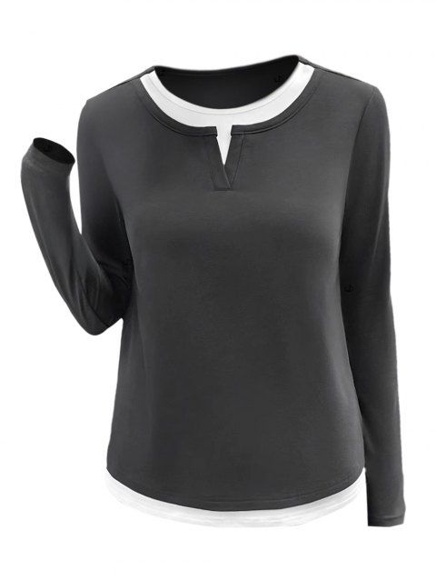 Contrast Color Long Sleeve Casual Faux Twinset Top
