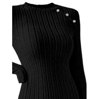 Solid Color Ribbed Long Sleeve Mock Button Mini Bodycon Dress 