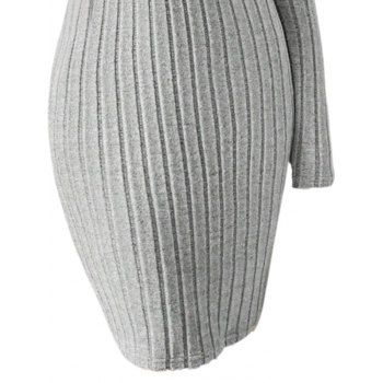 Solid Color Ribbed Long Sleeve Mock Button Mini Bodycon Dress 