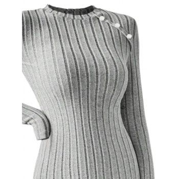 Solid Color Ribbed Long Sleeve Mock Button Mini Bodycon Dress 
