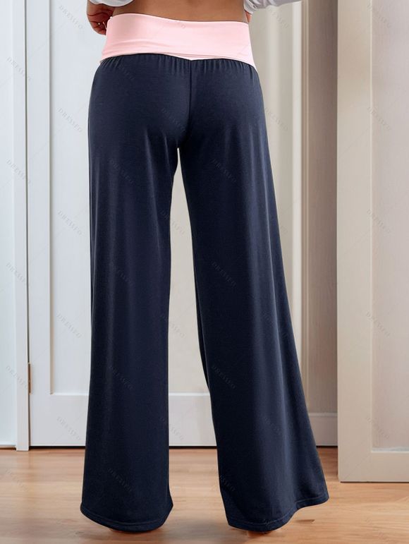 Pantalon Long Bicolore en Couleur Contrastée à Jambe Large - Bleu de Minuit S | US 4