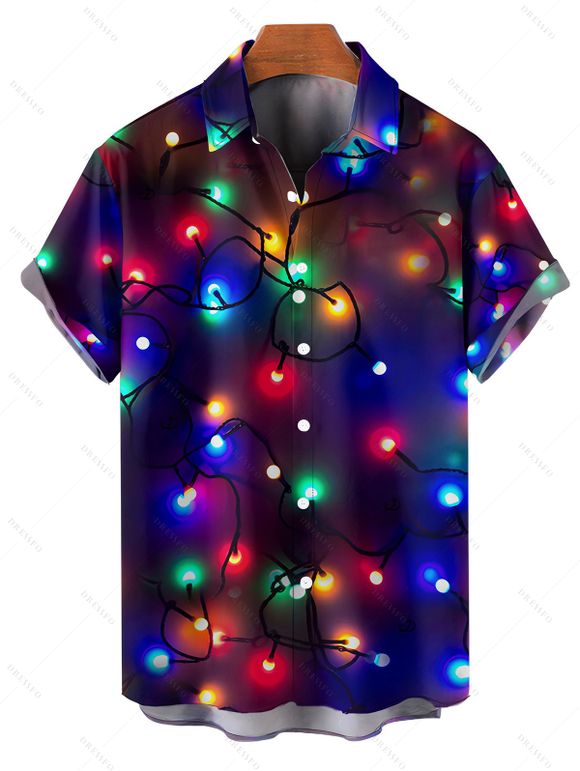 Chemise à Col Rabattu et à Manches Courtes avec Imprimé Coloré - Noir 2XL