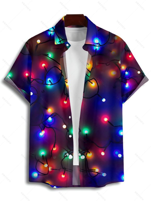 Chemise à Col Rabattu et à Manches Courtes avec Imprimé Coloré - Noir XL