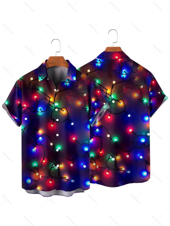Chemise à Col Rabattu et à Manches Courtes avec Imprimé Coloré - Noir XL