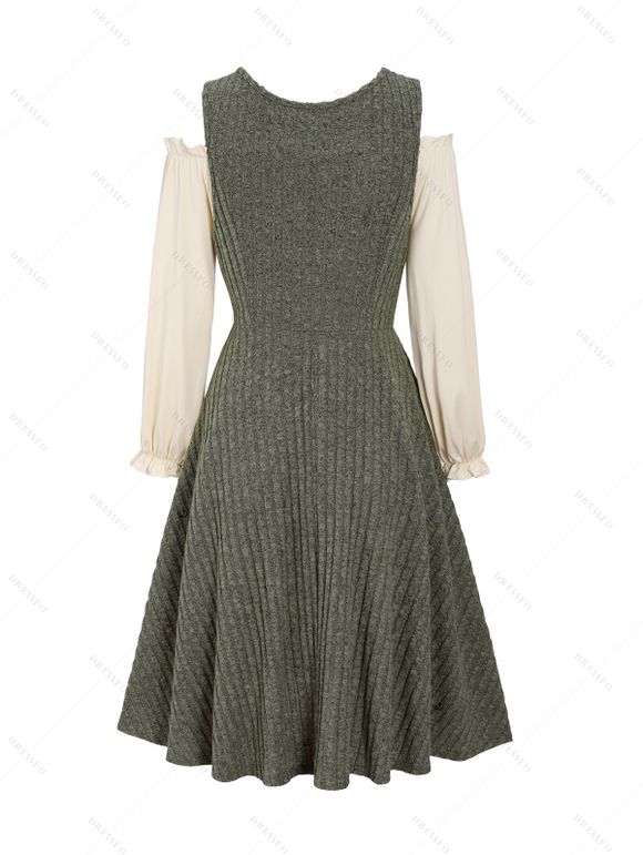 Ensemble de Robe à Epaule Dénudée à Volants et de Mini-Haut Côtelé à Lacets Deux Pièces - Vert profond M | US 6