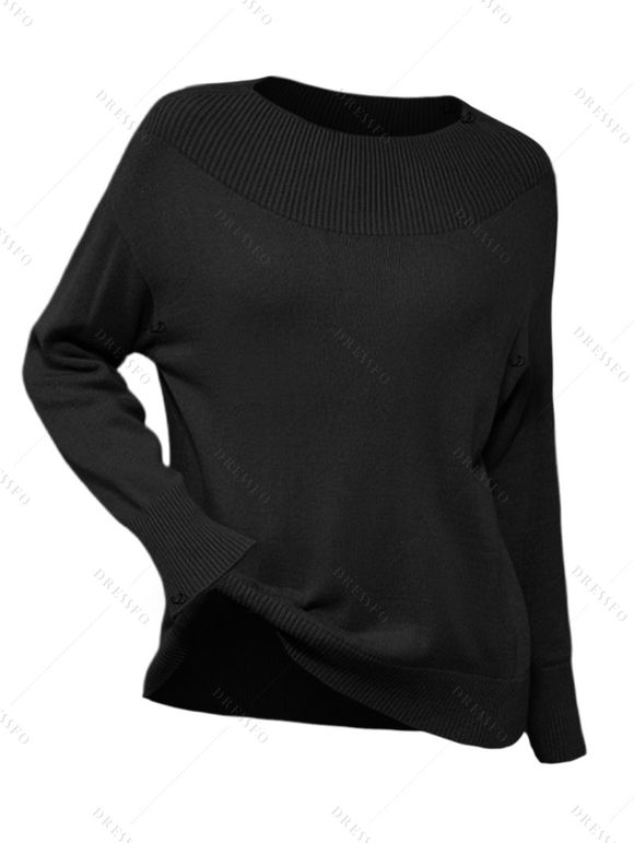 Pull D'Hiver en Tricot en Couleur Unie à Goutte Epaule à Manches Longues - Noir XL | US 10