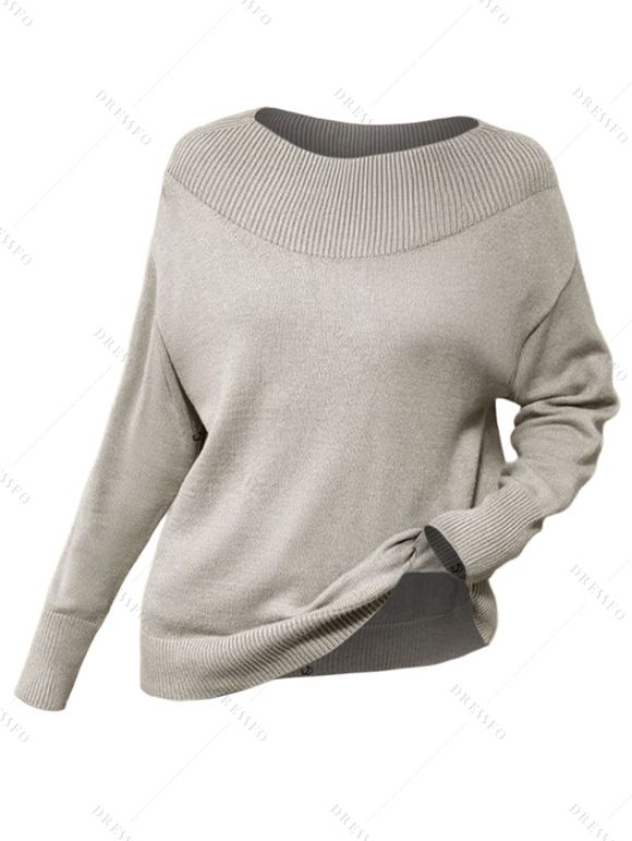 Pull D'Hiver en Tricot en Couleur Unie à Goutte Epaule à Manches Longues - Gris Clair XL | US 10