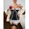 Ensemble de Lingerie Bicolore Fleur en Dentelle en Maille Transparente - Noir XL | US 10