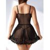 Ensemble de Body Lingerie Fleur en Dentelle en Maille Transparente avec T-String - Noir XL | US 10