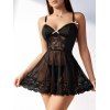 Ensemble de Body Lingerie Fleur en Dentelle en Maille Transparente avec T-String - Noir XL | US 10