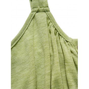 Colorblock Daisy Leaf Print Mini Dress Lace Up O Ring Strap High Waist Casual Dress 