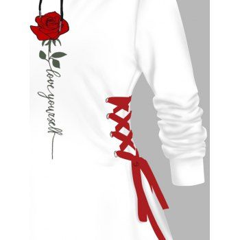 Valentine's Day Rose Print Lace Up Mini Hooded Dress
