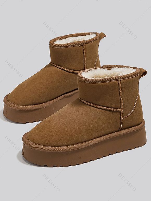 Mid-Calf Plush Lining Thickened Sole Warm Winter Short Boots - café EU 38