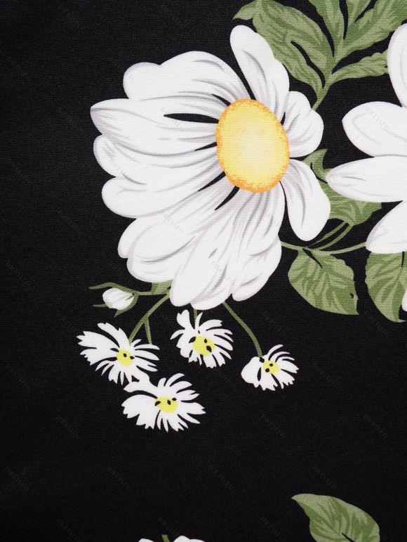 Mini Robe Décontractée à Imprimé Feuille Marguerite à Taille Haute en Blocs de Couleurs à Lacets - Vert clair XL